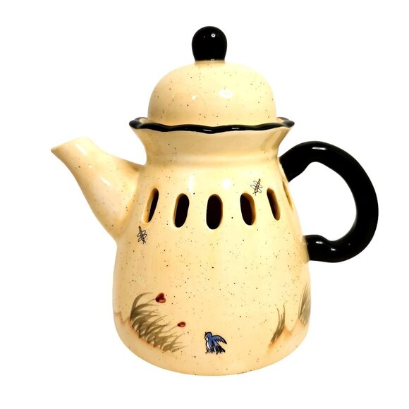 Home Interiors Tea Pot Ceramic Tea Light Candle Holder Butterfly Design 7x8" - Picture 2 of 7